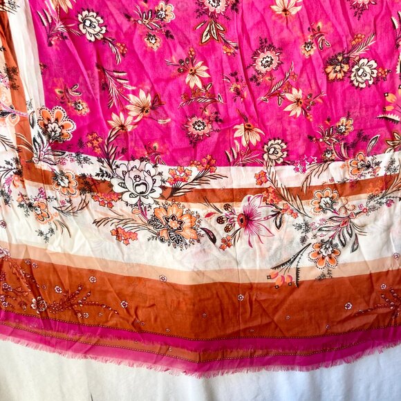 Ann Taylor Floral Flower Wrap Scarf Shawl Pink Orange Paisley Indian Lotus NWT - Picture 5 of 12